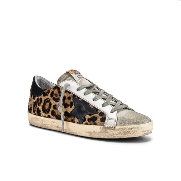 Golden Goose Shoes - Golden Goose Superstar Genuine Leather Leopard Print Black Star Sneakers